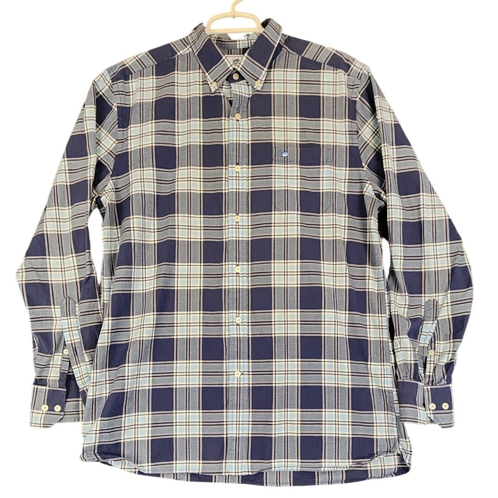 Southern Tide Mens L Plaid Shirt Long‎ Sleeve Button Down Trim Fit Blue